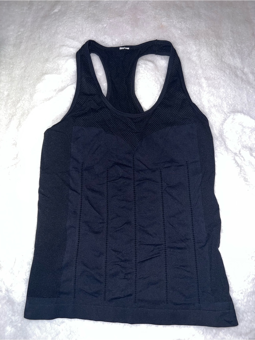 Fabletics Black Racerback Performance Tank with Mesh Yoke